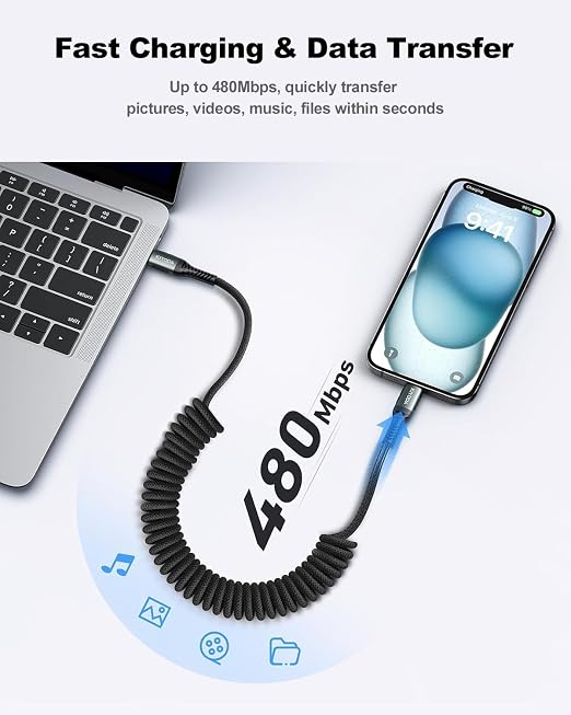 USB C to USB C Cable Coiled 6FT 2Pack, Braided Type C Charger - Image 6