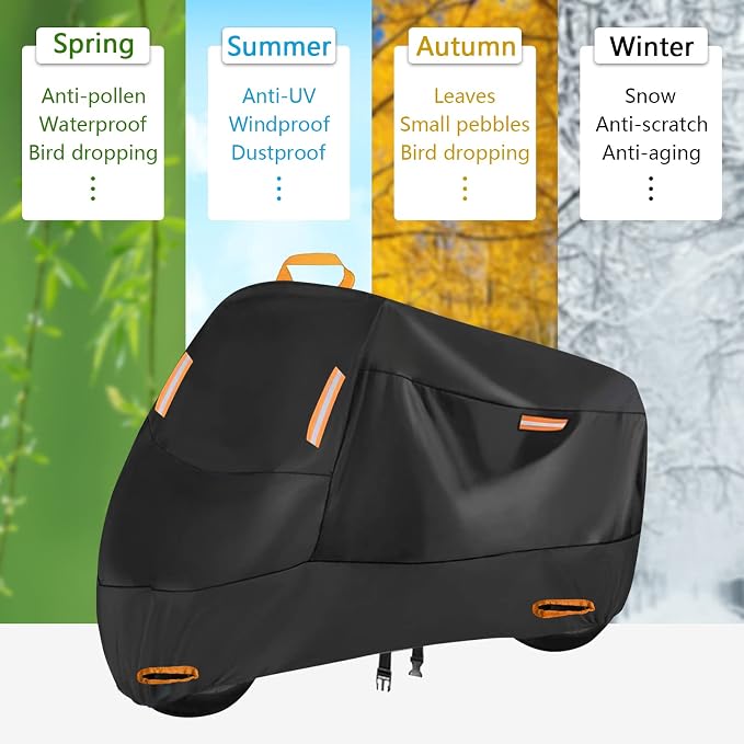 300D Heavy Duty Motorcycle Cover, SECELES All Season Durable Waterproof Outdoor - Image 5
