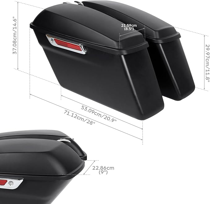 XFMT Motorcycle Hard Saddlebags Matte Black Saddle Bags Trunk W/Latches - Image 3