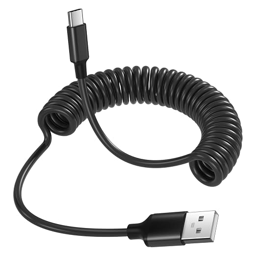 Coiled USB C Cable for Carplay 3ft, Retractable USB A to USB Type C Fast by Besgoods