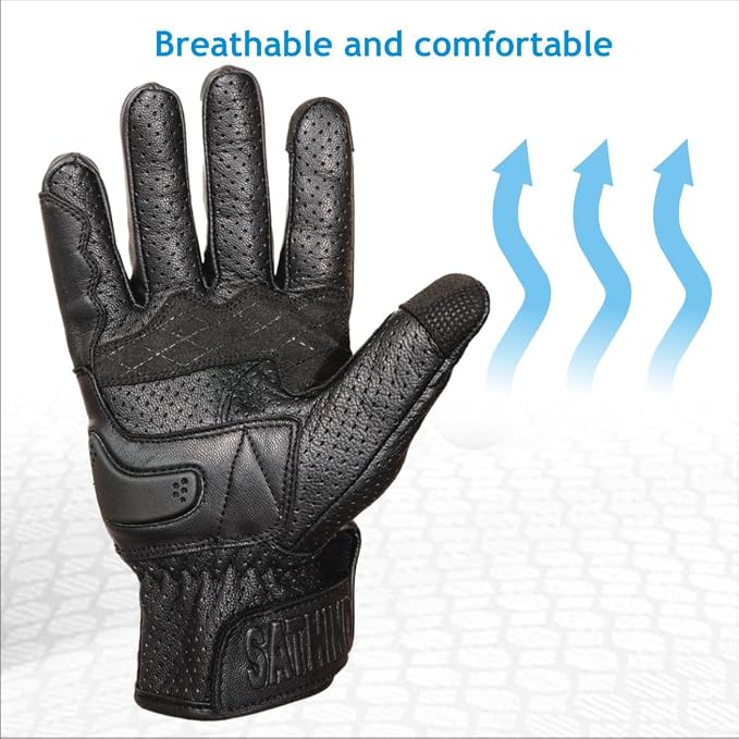 Leather Motorcycle Gloves for Men and Women | Touchscreen | Full Finger | - Image 3