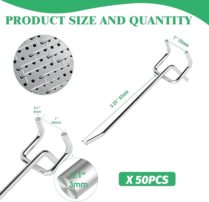 50Pcs 4"/10CM Pegboard Hooks Assortment Set, Metal Peg Board Hooks - Image 2