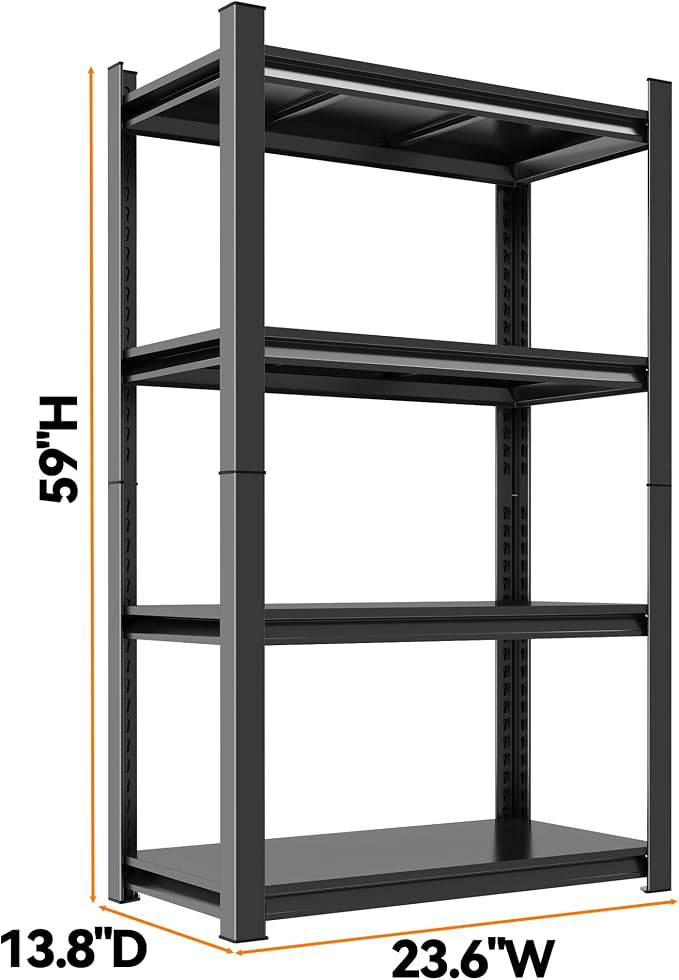 59"H Garage Shelving Heavy Duty Rack, 2400 LBS Large Capacity 4 Tier Adjustable - Image 2
