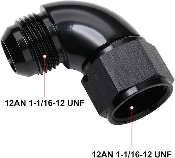 90 Degree 12AN Male to 12AN Female Swivel Full Flow Fitting Adapter Coupler - Image 2