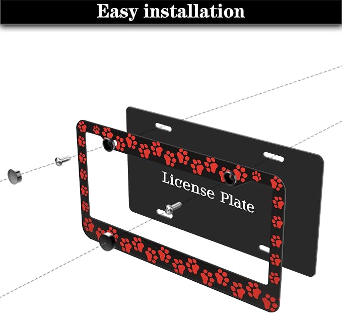 Custom License Plate Frame Black and Red License Plate Frames Animal Dog Paw - Image 7