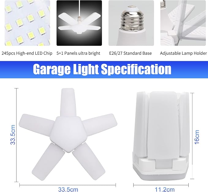 LED Garage Lights 2 Pack, 100W 10000LM 6500K E26/E27 Ceiling Light - Image 6