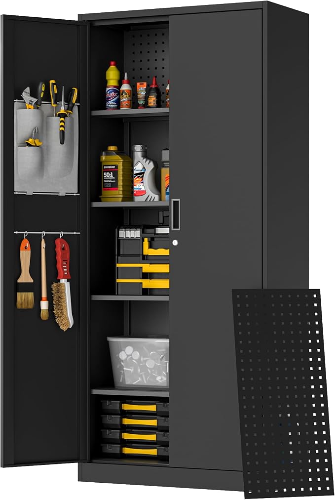 Washemba 71" Metal Garage Storage Cabinet, 2 Locked Doors and 5 Adjustable by Washsemba