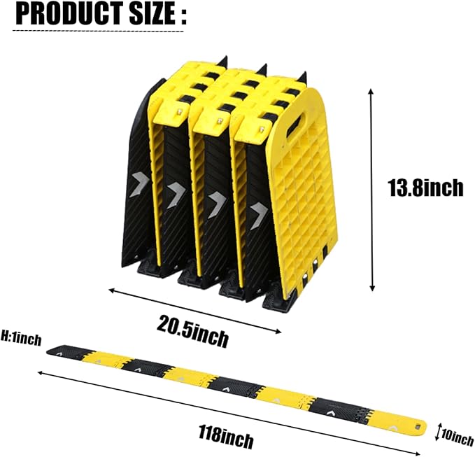 Portable Vehicle Traffic Speed Bump 118"×10"×1"Yellow-Black Reflective Non-Slip - Image 2