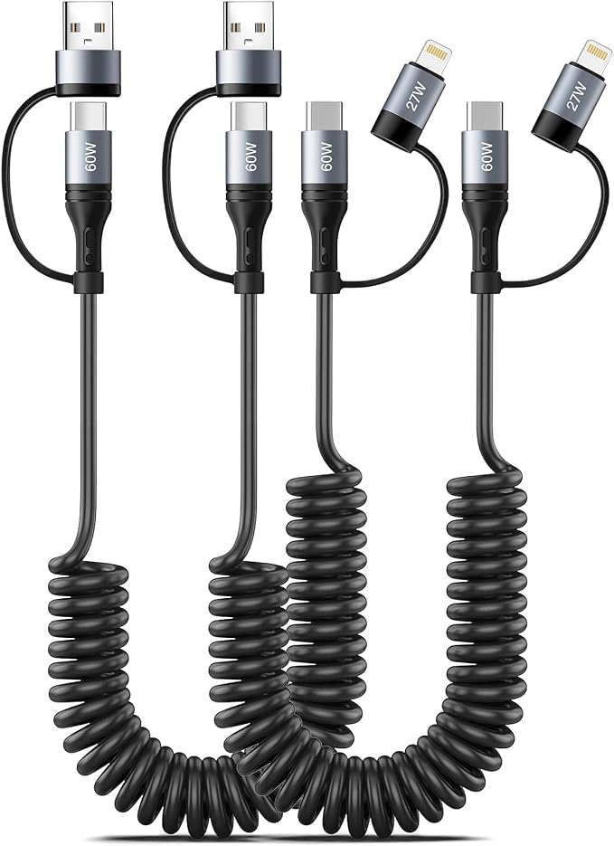 Coiled Lightning Cable 4 in 1 Multi Charging Cable 60W Fast Charging by Miger