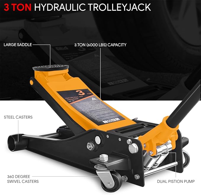 DNA MOTORING Low Profile Hydraulic Trolley Service/Floor Jack, 3 Ton Capacity - Image 2