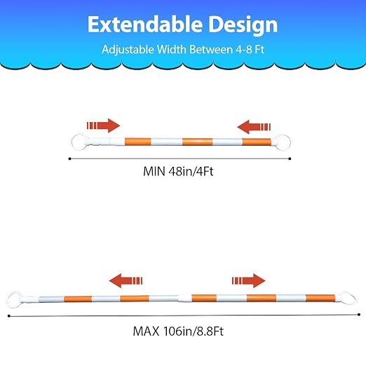 8-Pack Retractable Traffic Safety Cone Bar - 4Ft to 8.8Ft Expandable - PVC - Image 2