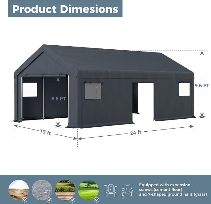 GREEN PARTY Carport, Waterproof & 12 Legs Car Canopy Portable Garage Shelter - Image 2