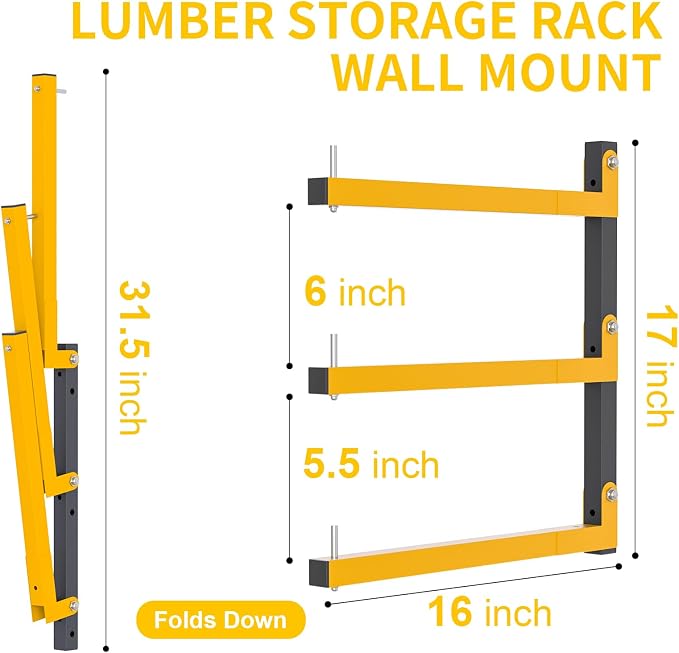 4 PACK Lumber Storage Rack Wall Mount Wood Organizer Storage Racks Heavy Duty - Image 2