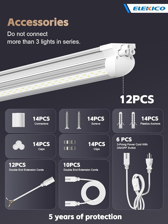 12 Pack Super Bright 100w 8ft Led Shop Light, 15000lm 5000k V Shape 8' Led Shop - Image 5