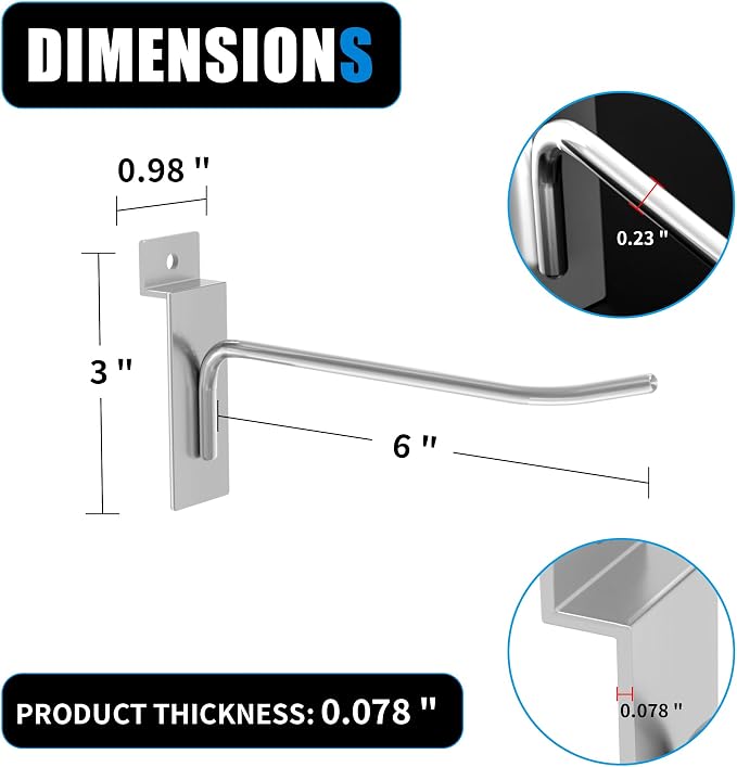 25 PK Silver 6 inch Wall Mounted Slatwall Hooks – Heavy-Duty Storage & - Image 3