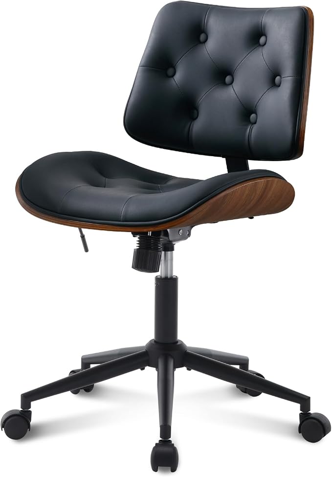 Armless Home Office Chair with Wheels, PU Leather Adjustable Height Computer - Image 8