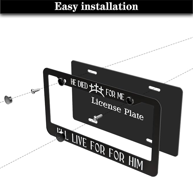 Fun License Plate Frame Cover Black and White License Plate Frames He Died - Image 7