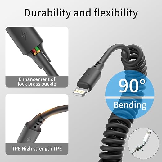 Coiled USB C to Lightning Cable 3FT, 2 Pack Short Car Charger Cord Fast - Image 4