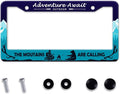 Adventure Await License Plate Frame, Mountains Forest Bear Outdoor License by MIXWIT