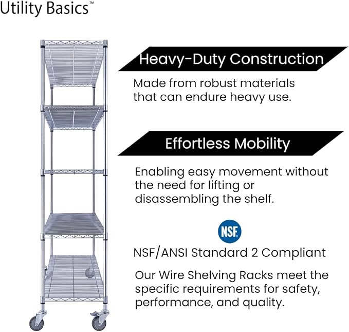 60"x18"x72" Chrome 5-Tier PREMIUM Wire Shelving NSF 4000 LBS MAX CAPACITY Heavy - Image 9