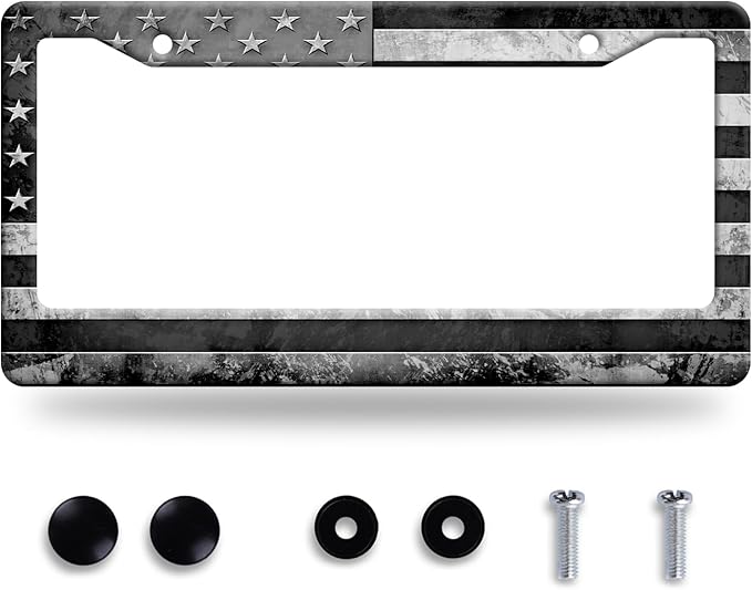 Grey Black American Flag License Plate Frame Vintage USA Flag License Plate by GORSNKYE