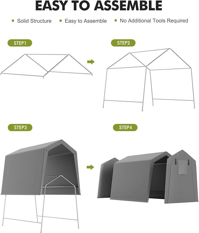 6 x 8 ft Carport Storage Shed, Portable Garage - Image 3