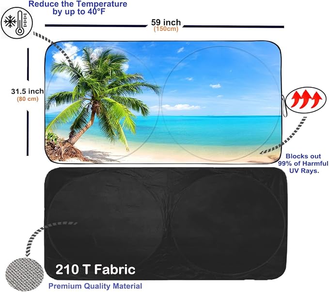 Gven Windshield Sun Shade Car Sun Shade Windshield Palm Tree Windshield Shade - Image 2