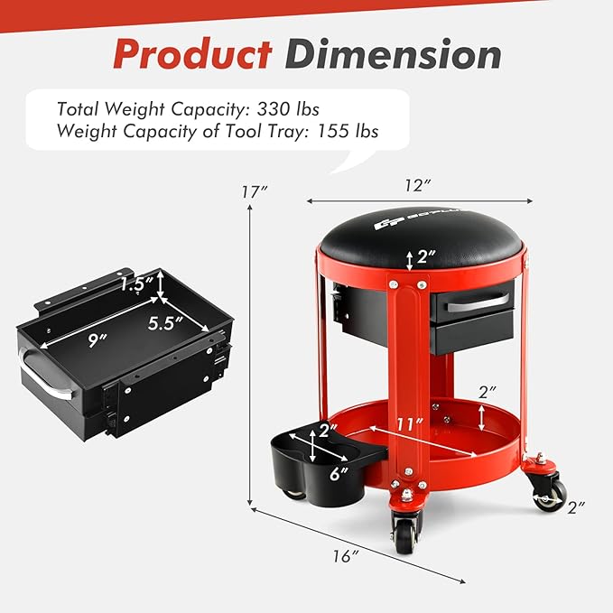 Goplus Rolling Mechanic Stool, Shop Stool Creeper Seat - Image 6