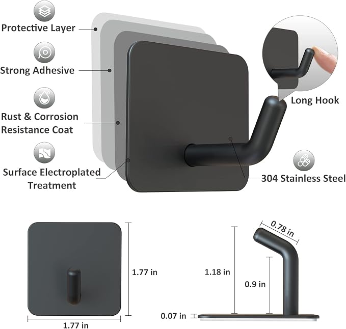 VIS'V Adhesive Hooks, Heavy Duty Shower Wall Stick on Hooks, Waterproof - Image 3