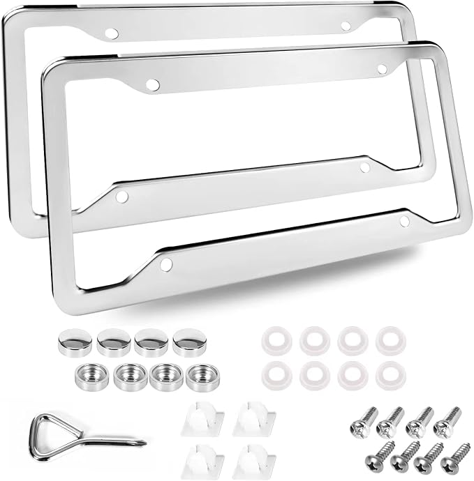 2 Pcs 4 Holes Stainless Steel License Plate Frame，Car License Plate Holder by Trabulate