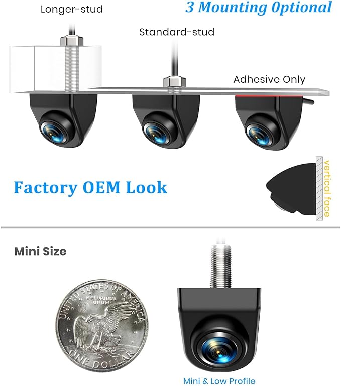 AUTO-VOX 180° Front/Backup Camera, OEM Mini Style, Screw-Free Easy Install - Image 4
