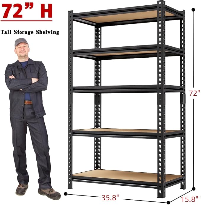 2000LBS Storage Shelves 5 Tier Garage Shelving Heavy Duty, Adjustable Metal - Image 3