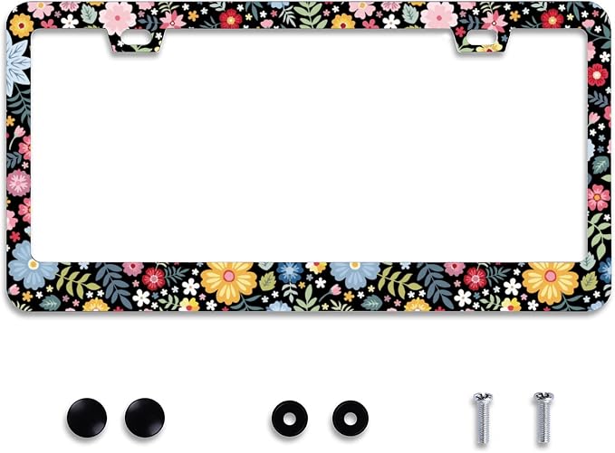 Personalise Colorful Floral Flowers License Plate Frame License Plate Frames by Omw2fyb