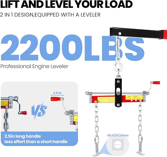 Engine Leveler 1 Ton/2209 LBS Heavy Duty Alloy Steel Engine Hoist Shop Crane - Image 2