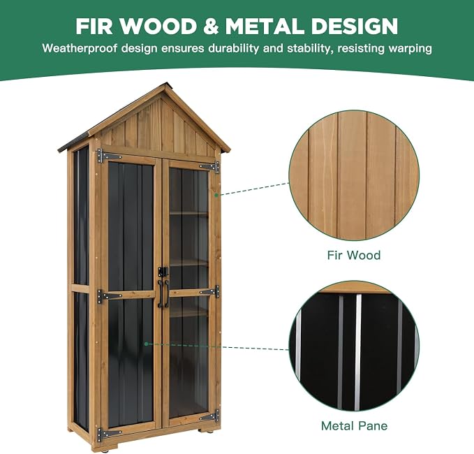 Outdoor Storage Cabinet – Weatherproof Wood & Metal Storage Shed - Image 5