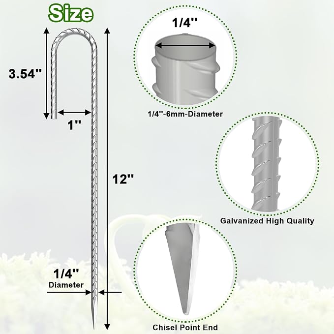 VVOKGO Rebar-Stakes-12-Inch J Hook Galvanized Tent Stakes Heavy Duty, Camping - Image 2