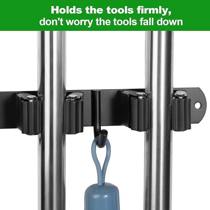 voze 5 Racks and 4 Hooks Mop and Broom Holder Wall Mount, Self Adhesive Heavy - Image 4