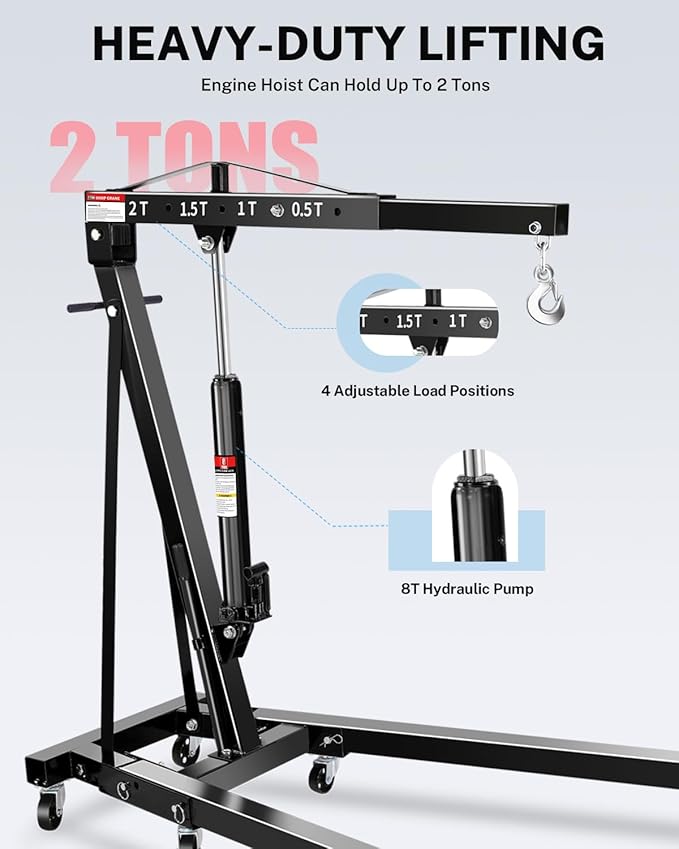 2-Ton Folding Engine Hoist, Hydraulic Shop Crane - Image 5