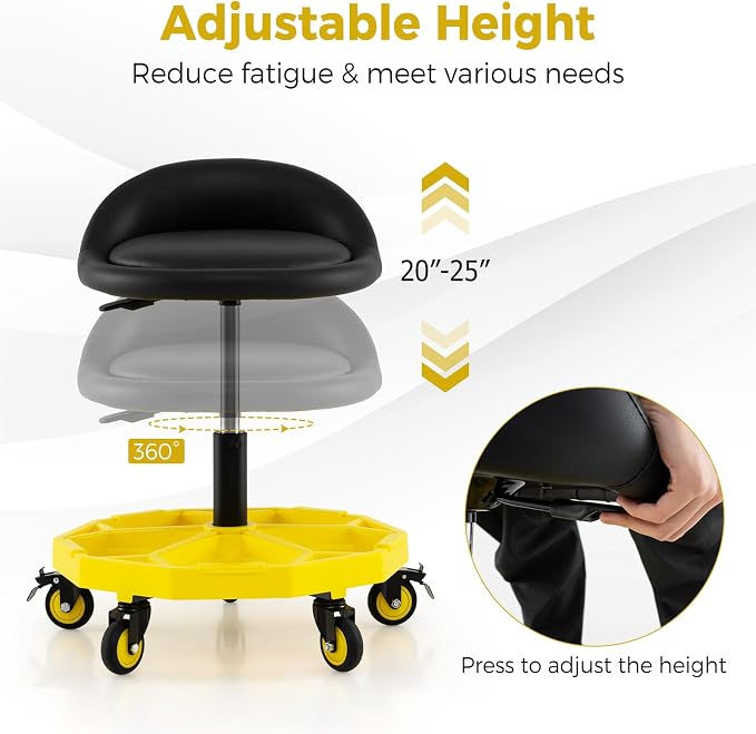 Mechanic Stool, 350 LBS Capacity Rolling Shop Stool - Image 5