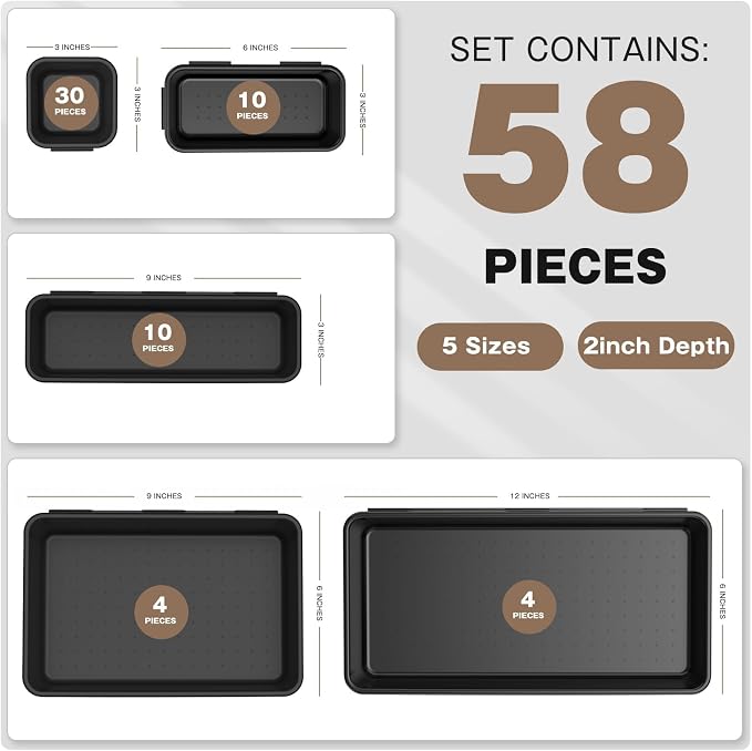 A-LUGEI【】【5 Size】 Tool Box Organizer Tray Divider Set, 【Black】 Desk - Image 3