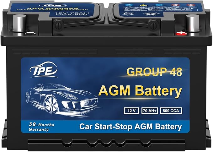 TPE AGM Battery BCI Group 48, Maintenance Free 12V 70Ah, H6 Size, Automotive by TPE