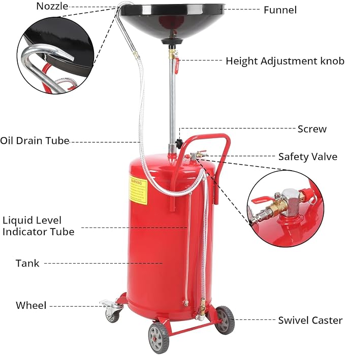 20-Gallon Waste Oil Drain Tank, Air Operated Portable Oil Drainer - Image 5
