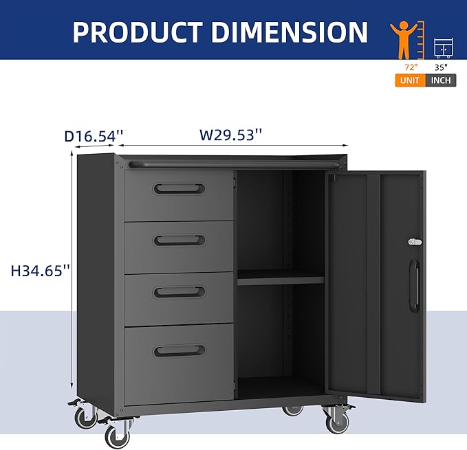Metal Tool Cabinet, Garage Storage Cabinet System, Wall Cabinet & Locking - Image 4
