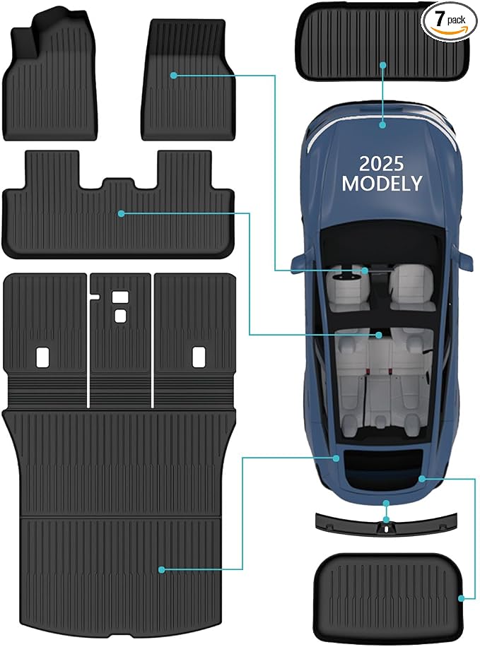 for New 2025 Tesla Model Y Juniper TPE Floor Mats & Front Rear Cargo Mat Full by Unknown