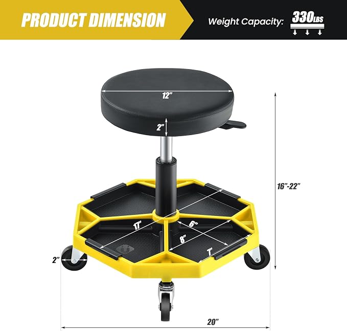 IRONMAX Rolling Mechanic Stool, Adjustable Shop Stool Creeper Seat - Image 3