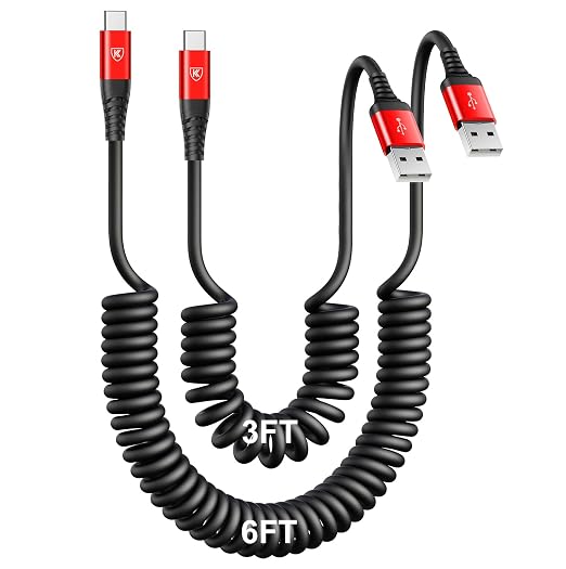 USB C Cable, Coiled Type C Charger Cord by KIYODA