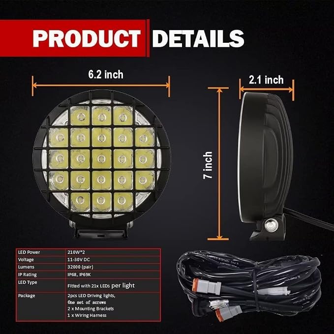 BIGLION.X 6-Inch Round LED Offroad Light 2pcs 210W 32000LM Super Bright Spot - Image 2