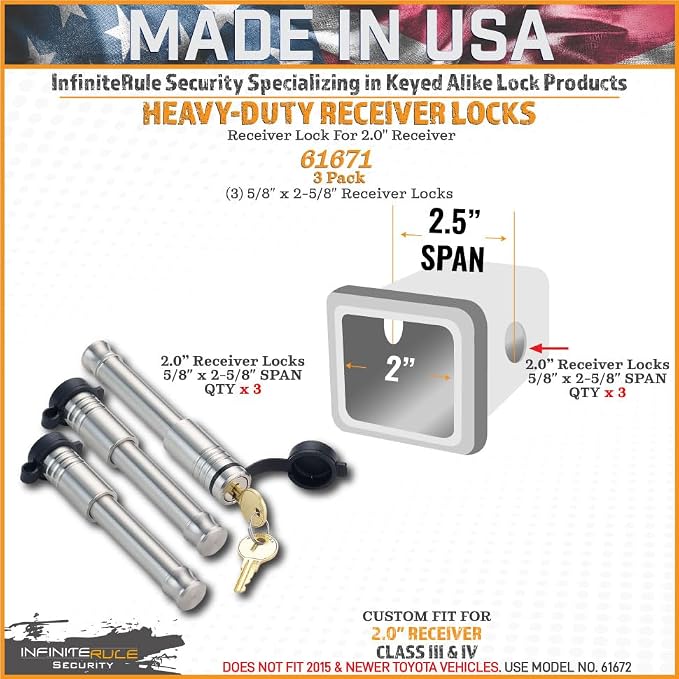 61671 | 3 Pack, Keyed Alike, Receiver Locks - Image 2