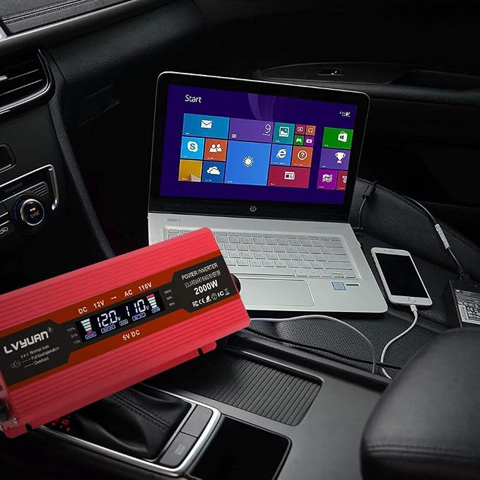 Power Inverter 1000W/2000W Dual AC Outlets and Dual USB Charging Ports DC 12V - Image 2