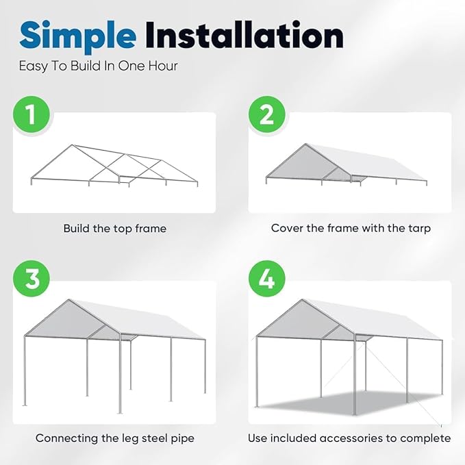 Quictent 10x15 ft Heavy Duty Car Canopy Galvanized Frame Carport Outdoor Party - Image 3